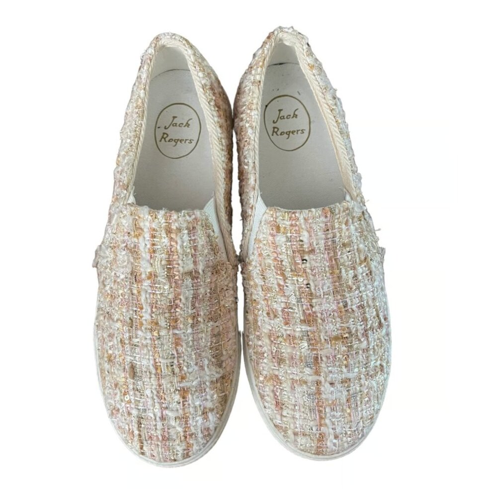 Jack Rogers Blush Gold Shimmer Tweed Slip On Flats Sneakers Women’s size 5.5